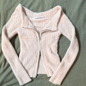 Silence + Noise Soft Pink Cream Zipper Cardigan